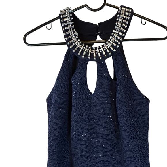Betsy & Adam Navy Cocktail Dress with Jeweled Neckline -  Size 2 - Picture 4 of 13